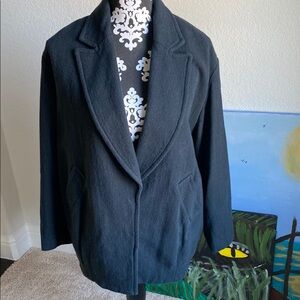 Free People Black Blazer with Relaxed Fit and Notched Lapels GUC